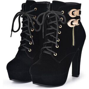 Women's Black Susanny High Heel Platform for Sexy Lace Up Mid Calf Boots